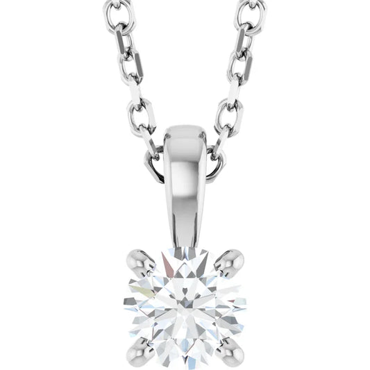 White Gold 1/4 CT 4-Prong Solitaire Diamond Pendant 