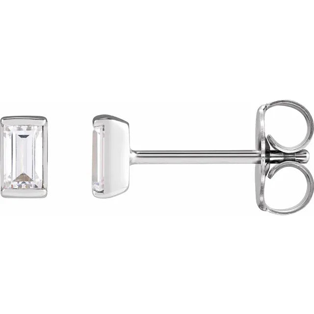 Straight Baguette-Cut Natural Diamond Stud Earrings