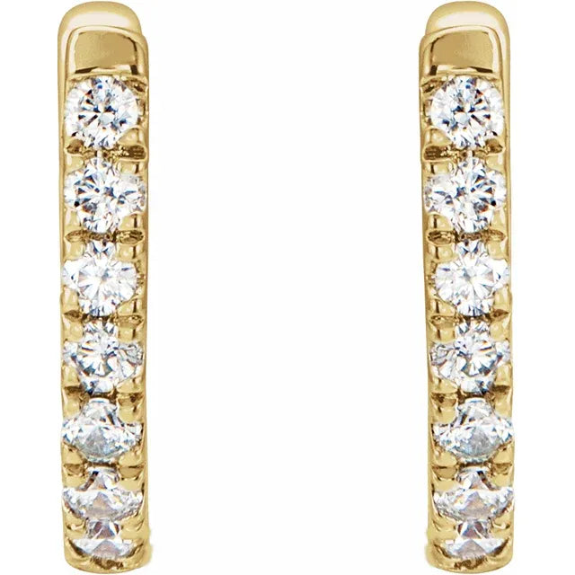 1/6 CTW Natural Diamond Hoop Earrings Set in Yellow gold 