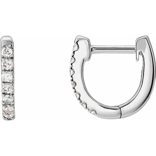 1/6 CTW Natural Diamond Hoop Earrings set in white gold or platinum 