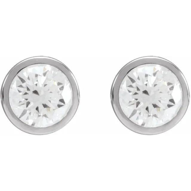 1 CTW Bezel set Diamond Stud Earrings Set in white gold or platinum 