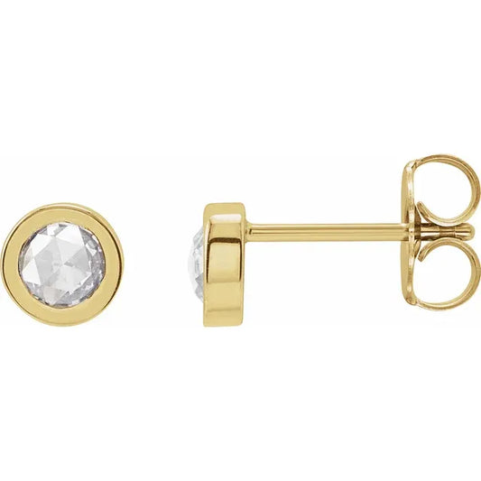 14K yellow gold rose-cut diamond stud earring side profile with bezel setting and butterfly back