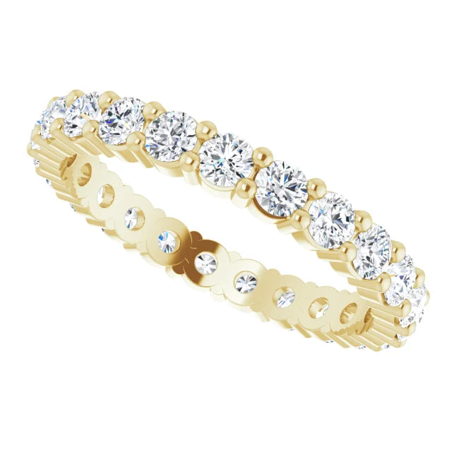 Side View for 2.5 MM Full eternity Diamond wedding Ring for women Set in yellow gold