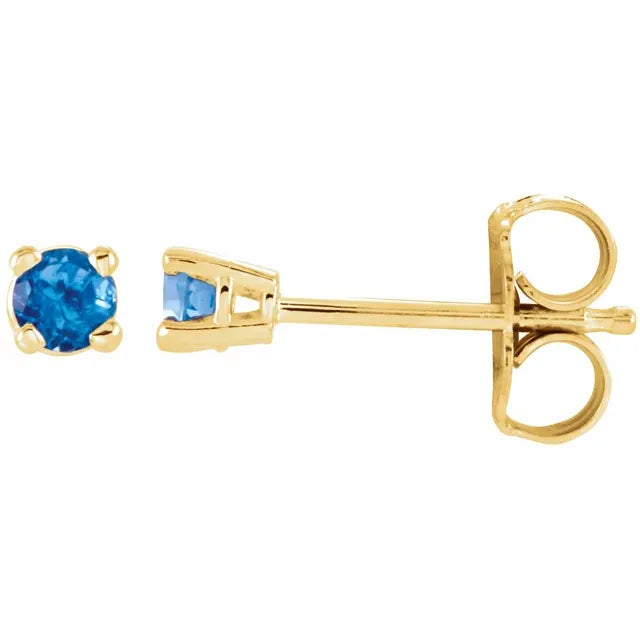 14K Yellow Gold 2.5 mm Natural Swiss Blue Topaz Stud Earrings