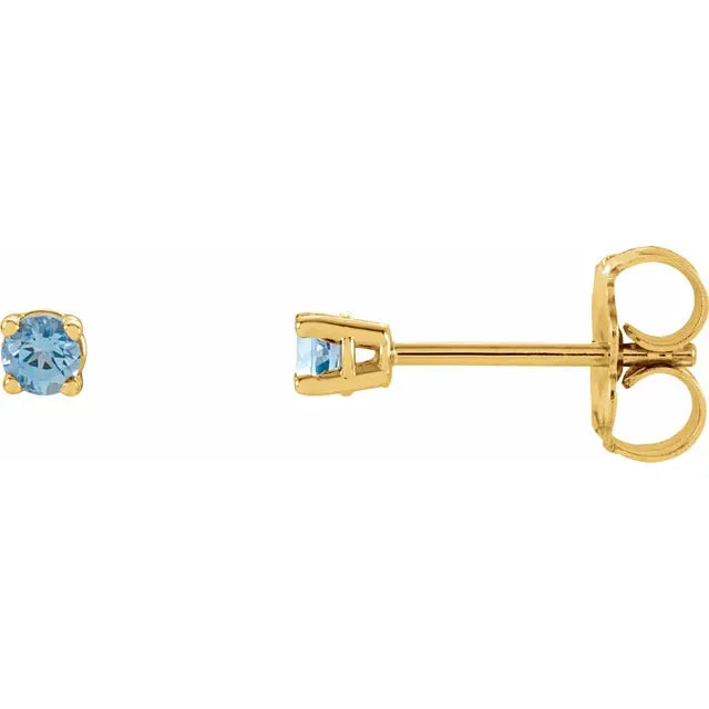 14K Yellow Gold 2.5 mm Aquamarine Stud Earrings 