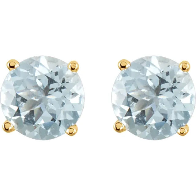 Yellow Gold 2.5 mm Aquamarine Stud Earrings 