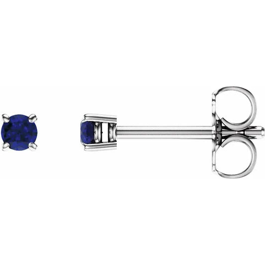 14K White Gold Petite Natural Blue Sapphire Stud Earrings – 2.5 MM