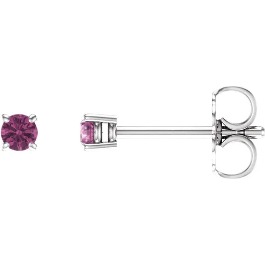 14K White gold 2.5 mm Natural Pink Tourmaline Stud Earrings