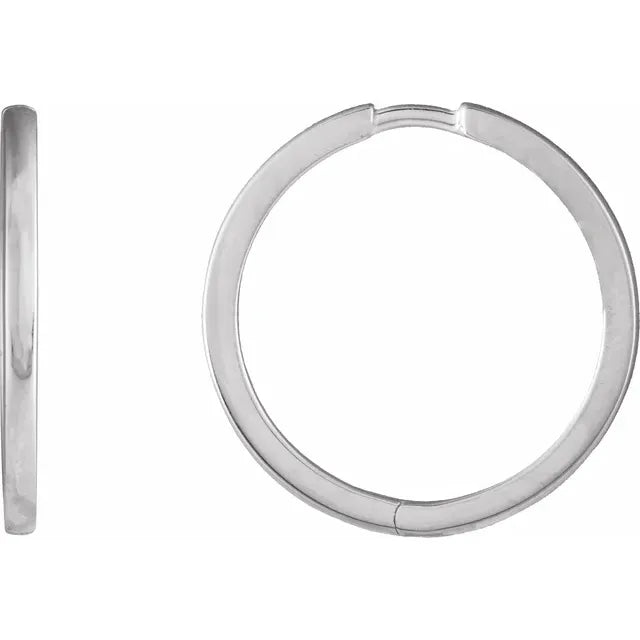14K White gold 20 mm Hinged Hoop Earrings 