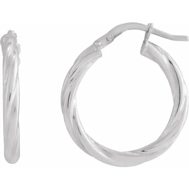 14K White Gold 20 mm Twisted Tube Hoop Earrings 