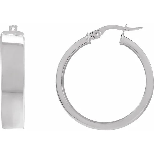 14K White 23 mm Flat Tube Hoop Earrings 