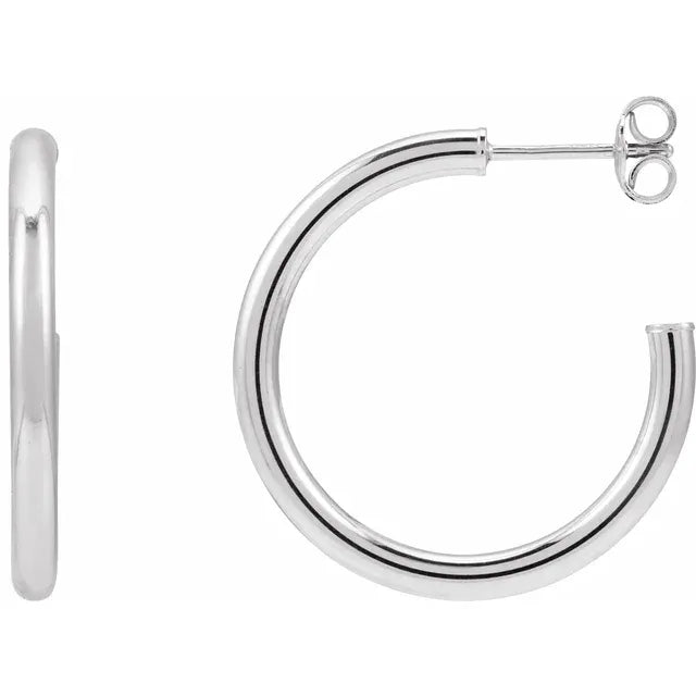 14K White gold 25 MM Tube Hoop Earrings 