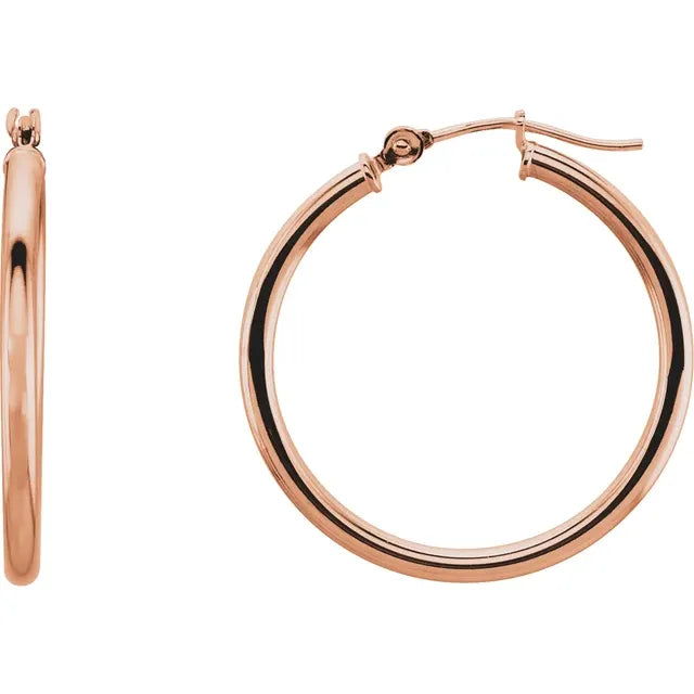 14K Rose Gold 25 mm Tube Hoop Earrings 