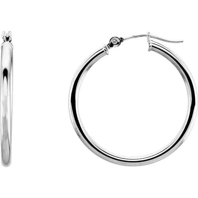 14K White 25 mm Tube Hoop Earrings 