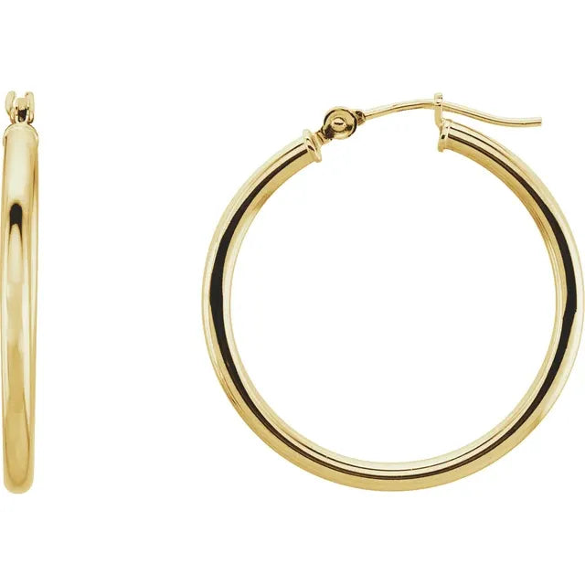14K Yellow Gold 25 mm Tube Hoop Earrings 