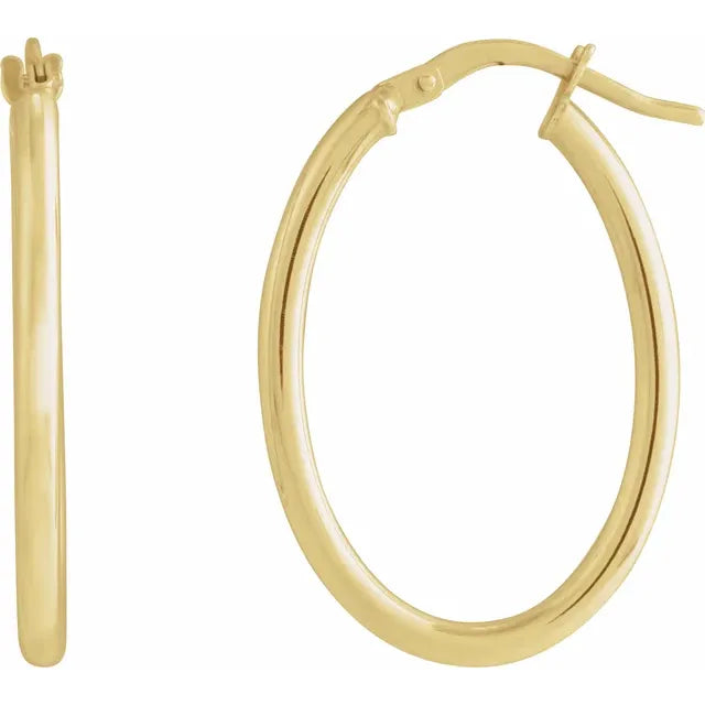 14K yellow gold 28 mm Elongated Oval Tube Hoop Earrings 