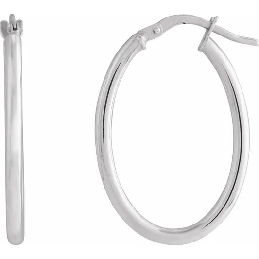 14K White gold 28 mm Elongated Oval Tube Hoop Earrings 