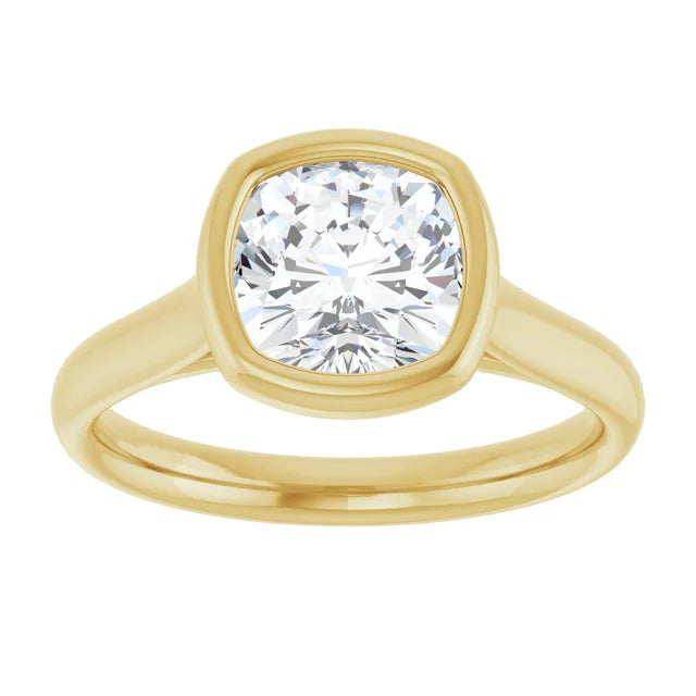 2CT Bezel Set Cushion Cut Diamond Engagement Ring 