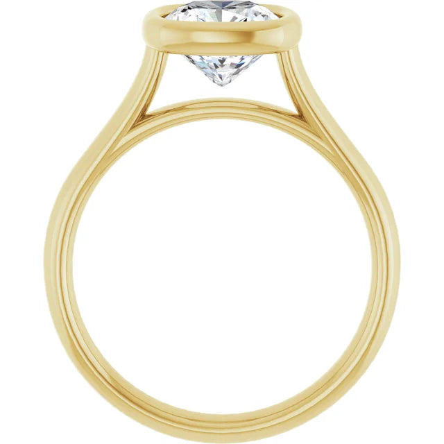 2CT Bezel Set Cushion Cut Diamond Engagement Ring Set in Yellow Gold showing under gallery 