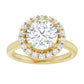 2 1/3 Round diamond engagement ring with a radiant-style halo and crown-like setting in Yellow Gold