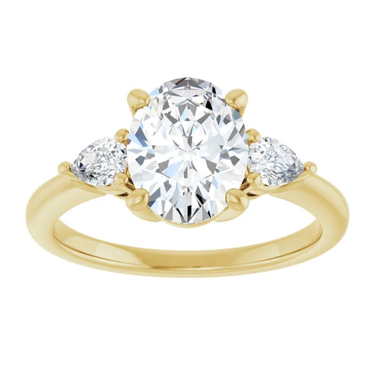2 1/4 CTW Three Stones Oval and pear Diamond Engagement Ring in yellow gold 
