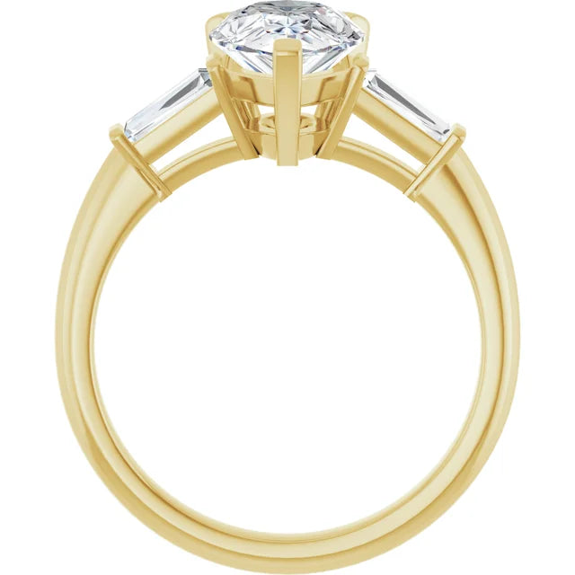 2 CT Pear & Baguette Three Stone Diamond Engagement Ring for Women set in Yellow Gold showing under Gallery 