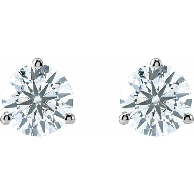 2 CTW 3-Prong Martini Style Stud Earrings Set in white gold or platinum 