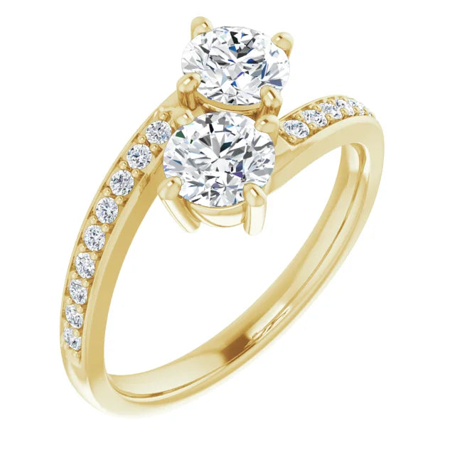 1 CTW Two Stone Diamond Engagement Ring on 14k Yellow gold