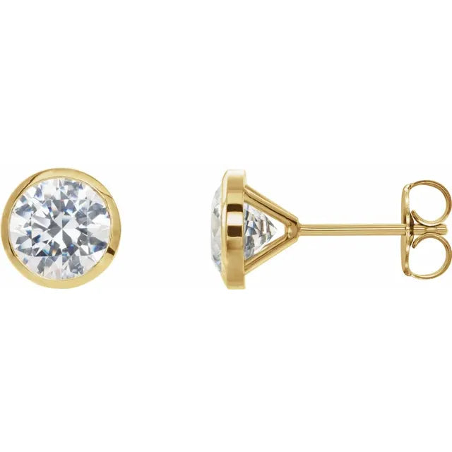 2CTW 2CTW Bezel Set Diamond Stud Earrings Set in Yellow Gold