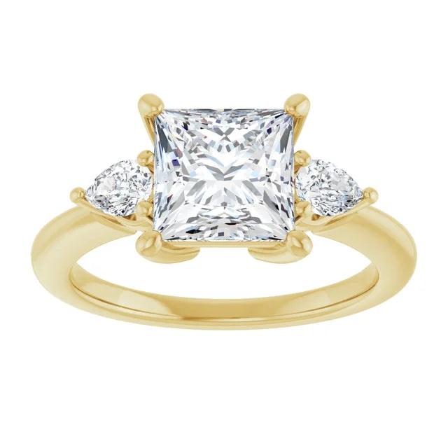 2 CT three Stone Princess & Pear Diamond Engagement Ring for women 