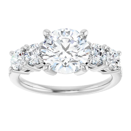 5-Stone Round diamond Engagement Ring with accented Stones on the shank set in Platinun