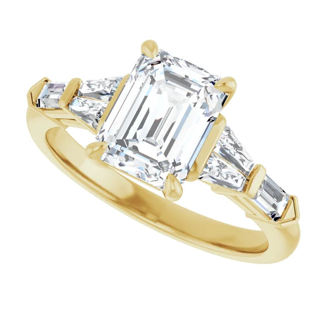 2 CT 5-Stone Emerald Cut diamond engagement ring with tapered baguette and Straight baguette side stones  