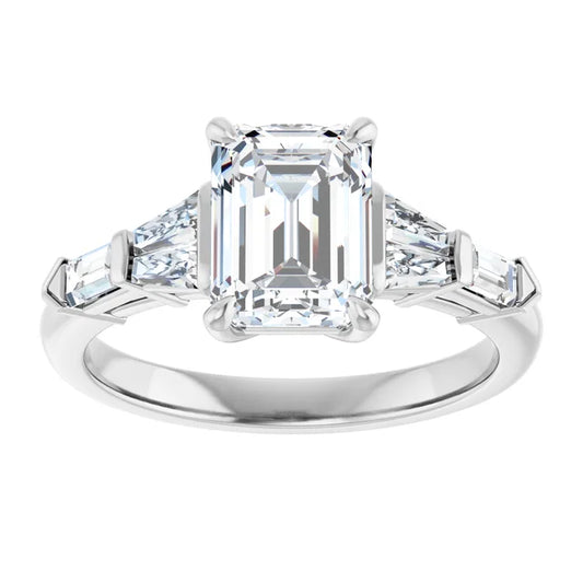 2 CT 5-Stone Emerald Cut diamond engagement ring with tapered baguette and Straight baguette side stones  set in platinum 