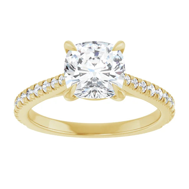 2CT Cushion Cut Solitaire Engagement Ring With Accented Diamond 