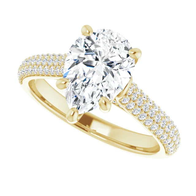 Sideway Picture for 2 CT Hidden Halo Pear Solitaire with Accented Shank Set in Yellow Gold