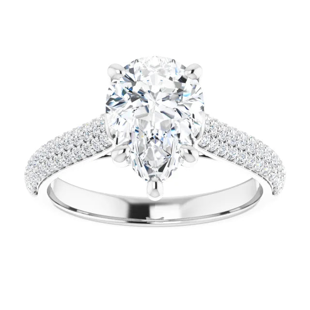 2 CT Hidden Halo Pear Solitaire with Accented Shank Set in white gold or platinum 