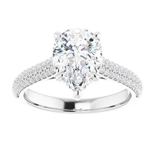 2 CT Hidden Halo Pear Solitaire with Accented Shank Set in white gold or platinum 