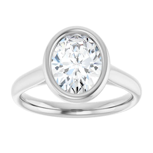 2 CT Bezel Set Oval Shape Diamond Solitaire Engagement Ring for Women Set in White gold or Platinum 