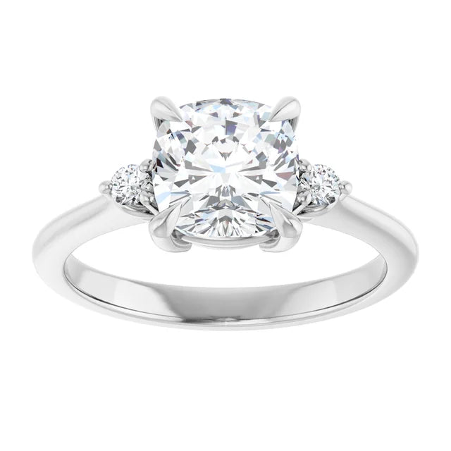2 CT Three Stones Cushion center stone and round side stones Diamond Engagement Ring Set in white gold or platinum 