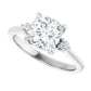 Sideway Picture for 2 CT Three Stones Cushion center stone and round side stones Diamond Engagement Ring Set in white gold or platinum 