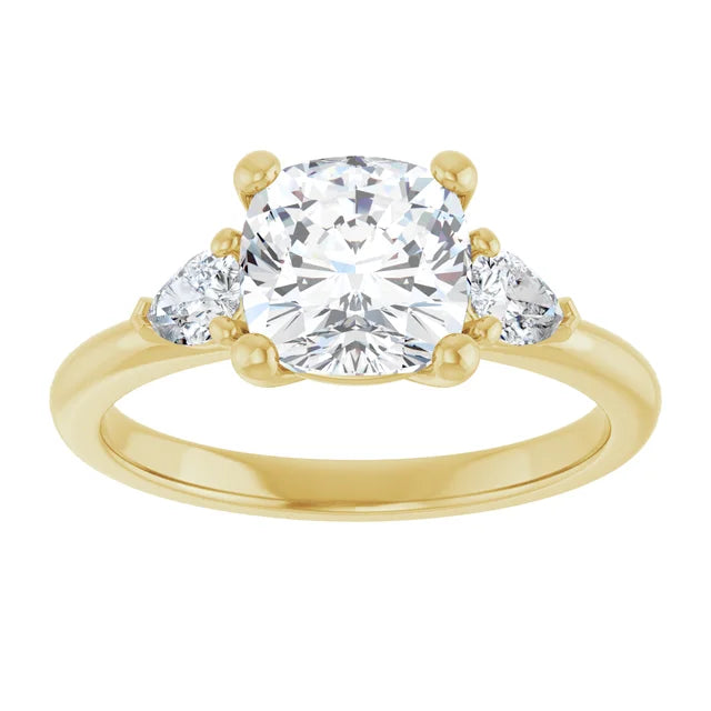 2 CT cushion and Pear three Stone Diamond Engagement Ring 