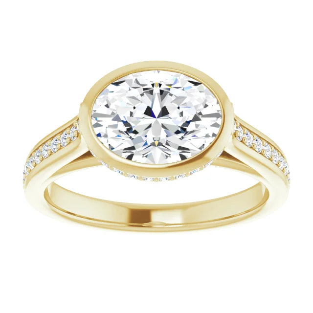 2 1/4 1 1/4 CTW East west Hidden Halo Oval Diamond Engagement Ring Set with accented Shank 