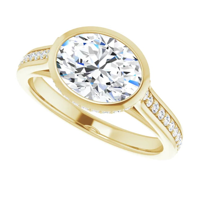 Sideway Picture for 2 1/4 1 1/4 CTW East west Hidden Halo Oval Diamond Engagement Ring Set with accented Shank Set in Yellow Gold