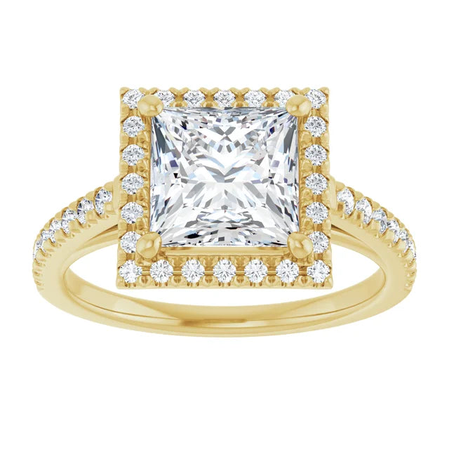 2 CT Halo Style Square Diamond Engagement Ring Set in Yellow Gold