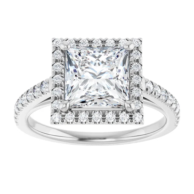 2 CT Halo Style Square Diamond Engagement Ring Set in white gold or Platinum 
