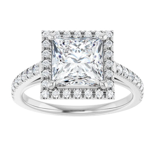 2 CT Halo Style Square Diamond Engagement Ring Set in white gold or Platinum 