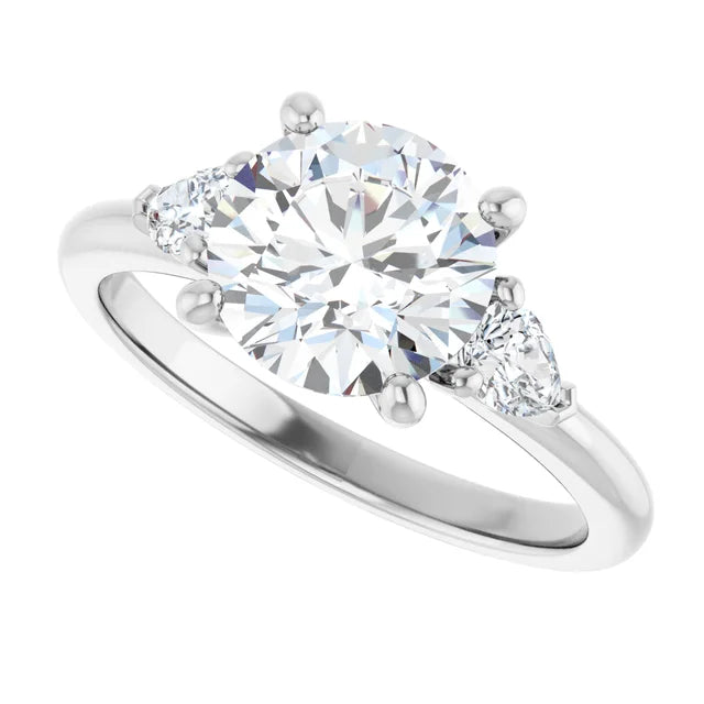 2 1/4 CTW Three-stone diamond engagement ring with round center and pear-shaped side stones in White Gold sideway picture 
