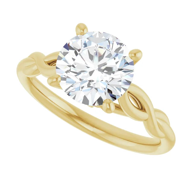 Sideway picture for 2 Ct Vintage inspired twisted shank solitaire Diamond engagement Ring set in Yellow gold