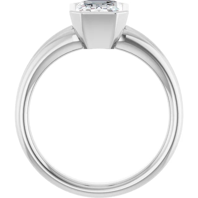 2 CT Bezel Set Split Shank Emerald Cut Solitaire Diamond Engagement Ring Set in white gold or platinum showing under gallery 