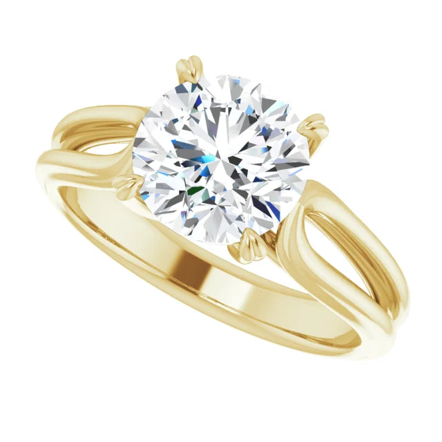 2 CT Split Shank Round Solitaire Diamond Engagement Ring set in Yellow Gold